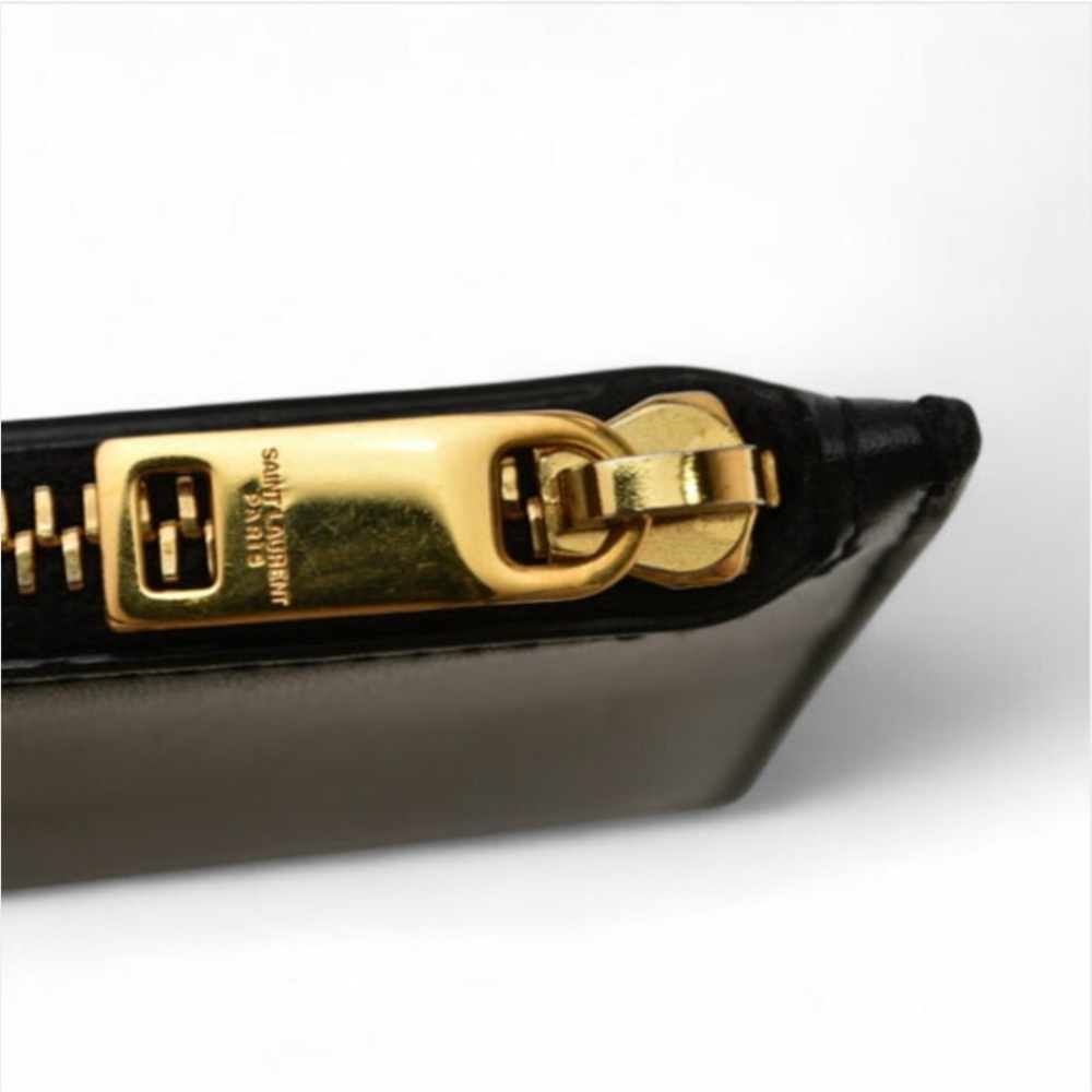 Saint Laurent Black Card Holder Wallet with Gold Zipper - Picture 3 of 5